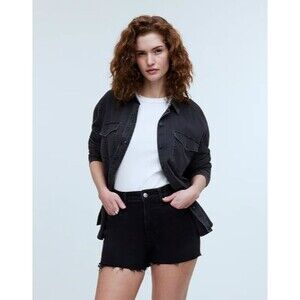 Madewell Curvy High Rise Denim Shorts Black Lunar Wash Frayed Hem Women's Sz 27